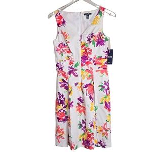 Chaps Pink and Orange Sleeveless Midi Sundress